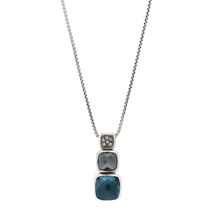 David Yurman Sterling Silver Diamond Blue Topaz Hematite Chiclet Drop Necklace 1 of 4