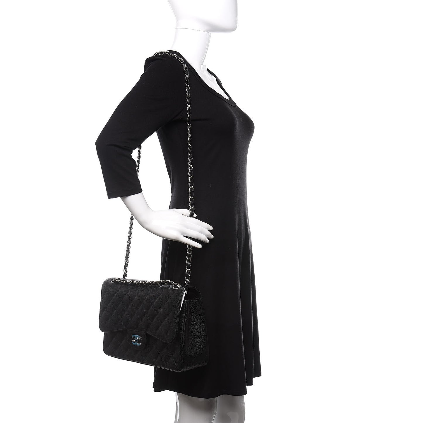 Caviar Quilted Jumbo Double Flap Black
