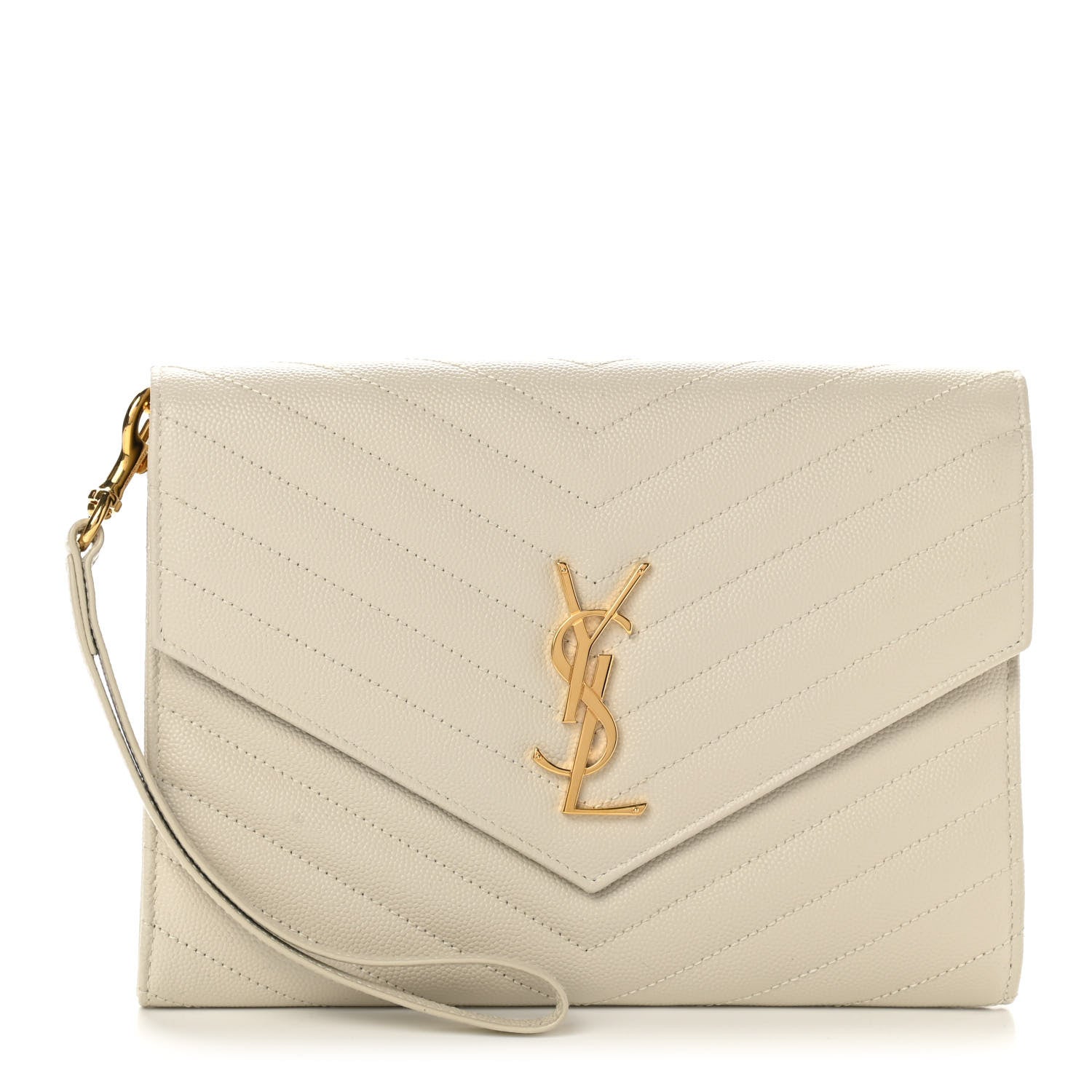 Saint Laurent Grain De Poudre Matelasse Chevron Monogram Envelope Clutch Blanc Vintage 1 of 11