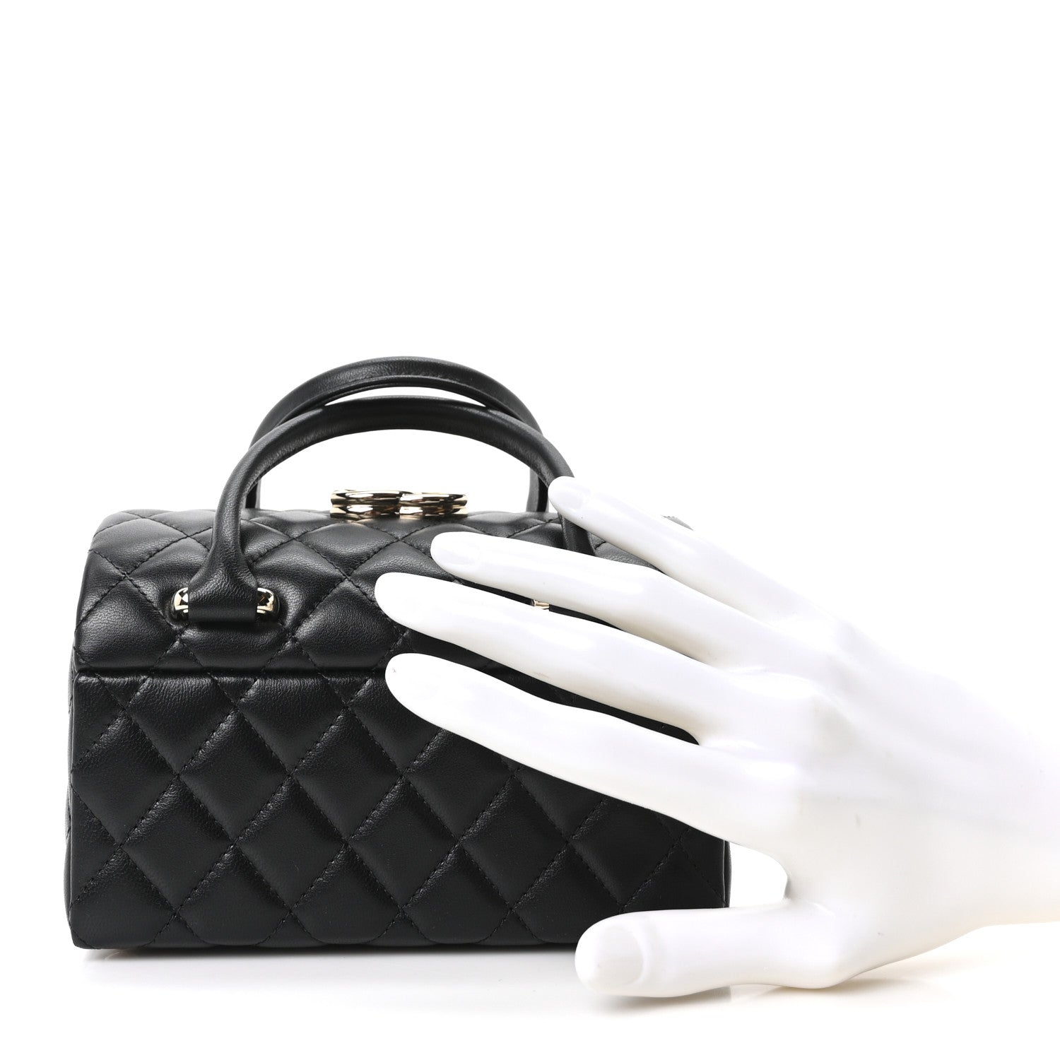 Chanel Shiny Lambskin Quilted Top Handle Jewelry Box Bag Black 2 of 11
