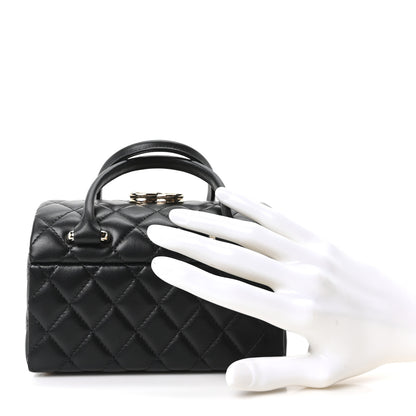 Chanel Shiny Lambskin Quilted Top Handle Jewelry Box Bag Black 2 of 11