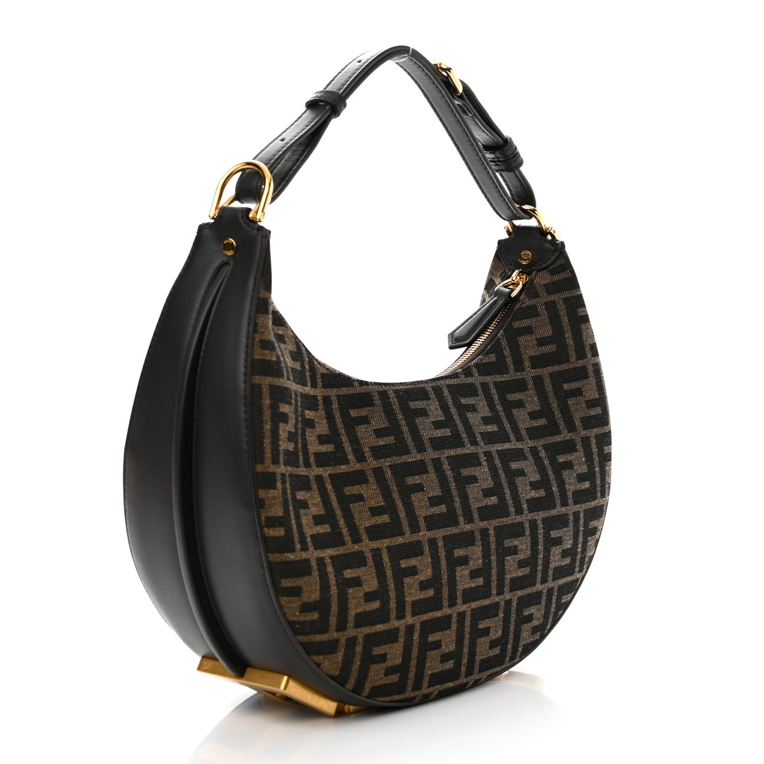 Fendi Fabric Jacquard Vitello Grace FF 1974 Small Fendigraphy Hobo Bag Tobacco Moro Ebano 3 of 10