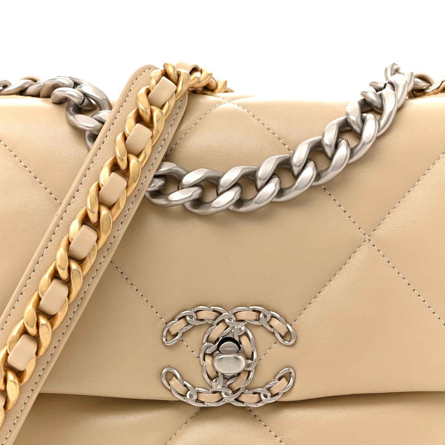Lambskin Quilted Medium Chanel 19 Flap Beige