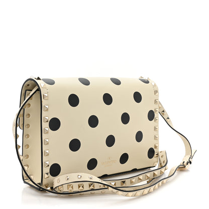 Valentino Garavani Vitello Polka Dot Medium Rockstud Flip Lock Crossbody Bag Light Ivory Black 3 of 10