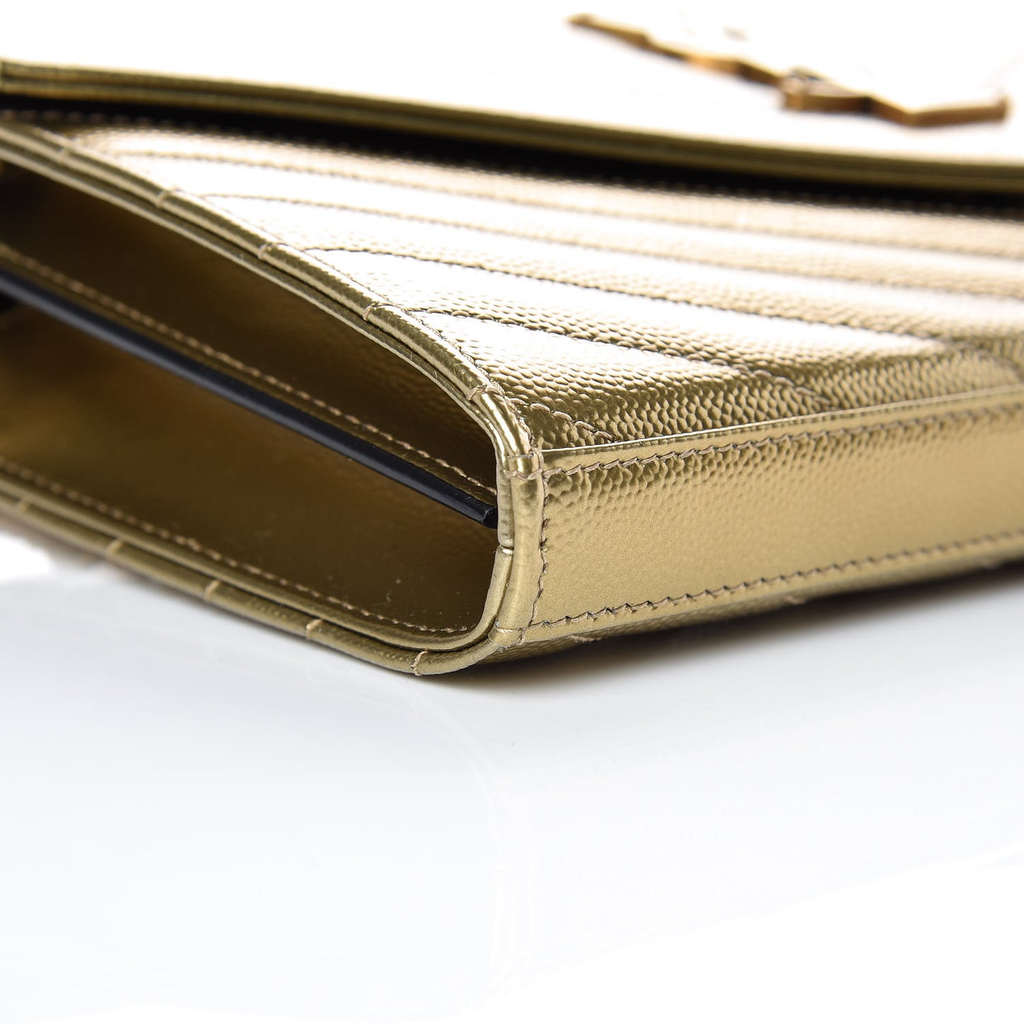 Iridescent Grain De Poudre Matelasse Chevron Monogram Chain Wallet Antic Gold