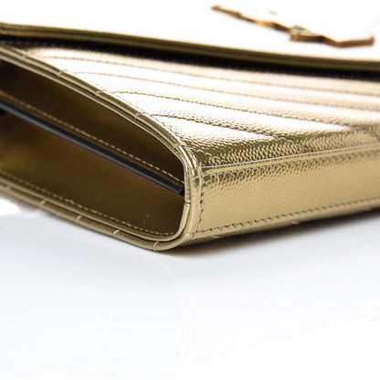 Saint Laurent Iridescent Grain De Poudre Matelasse Chevron Monogram Chain Wallet Antic Gold 5 of 9