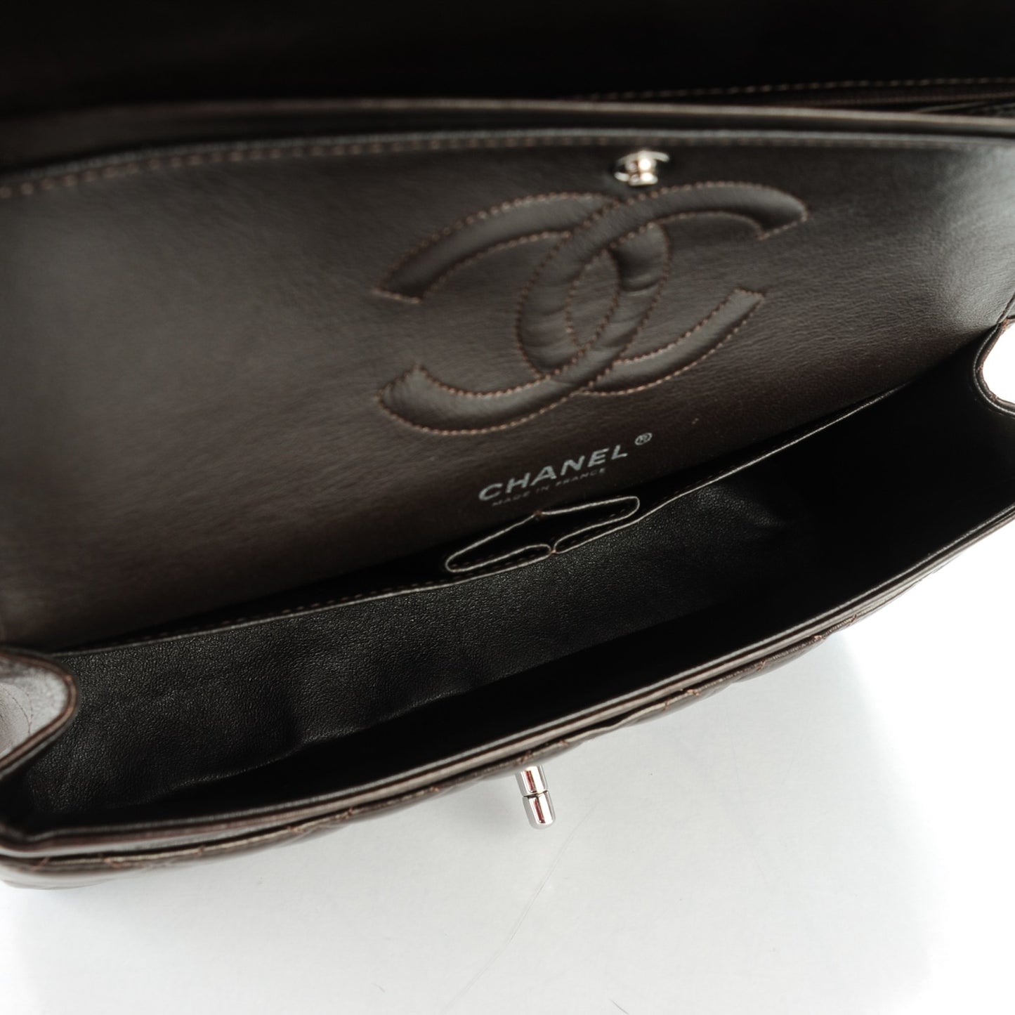 Lambskin Quilted Medium Double Flap Dark Brown