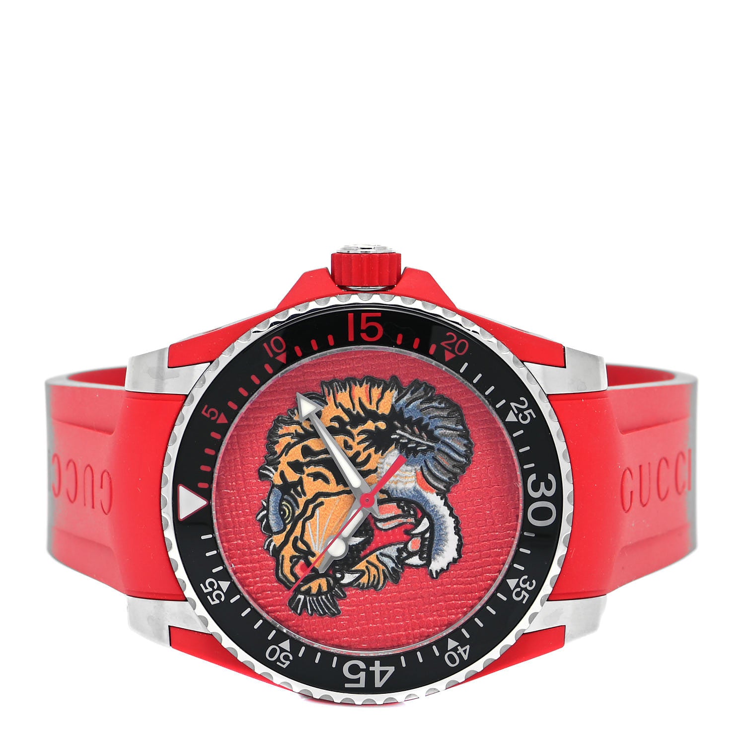 Gucci Stainless Steel Rubber 40mm Dive Tiger Quartz Watch Red 2 of 5
