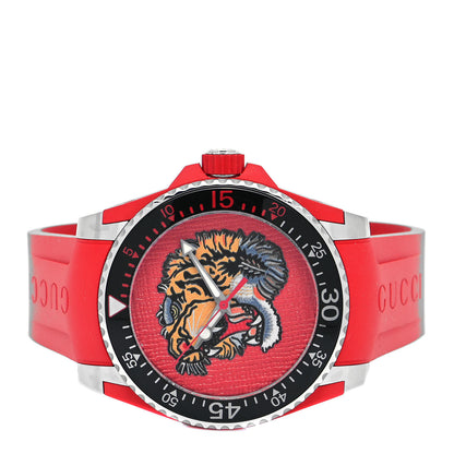 Gucci Stainless Steel Rubber 40mm Dive Tiger Quartz Watch Red 2 of 5