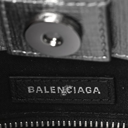 Balenciaga Metallic Squared Calfskin Logo North South Shopper Tote XXS Silver 6 of 9