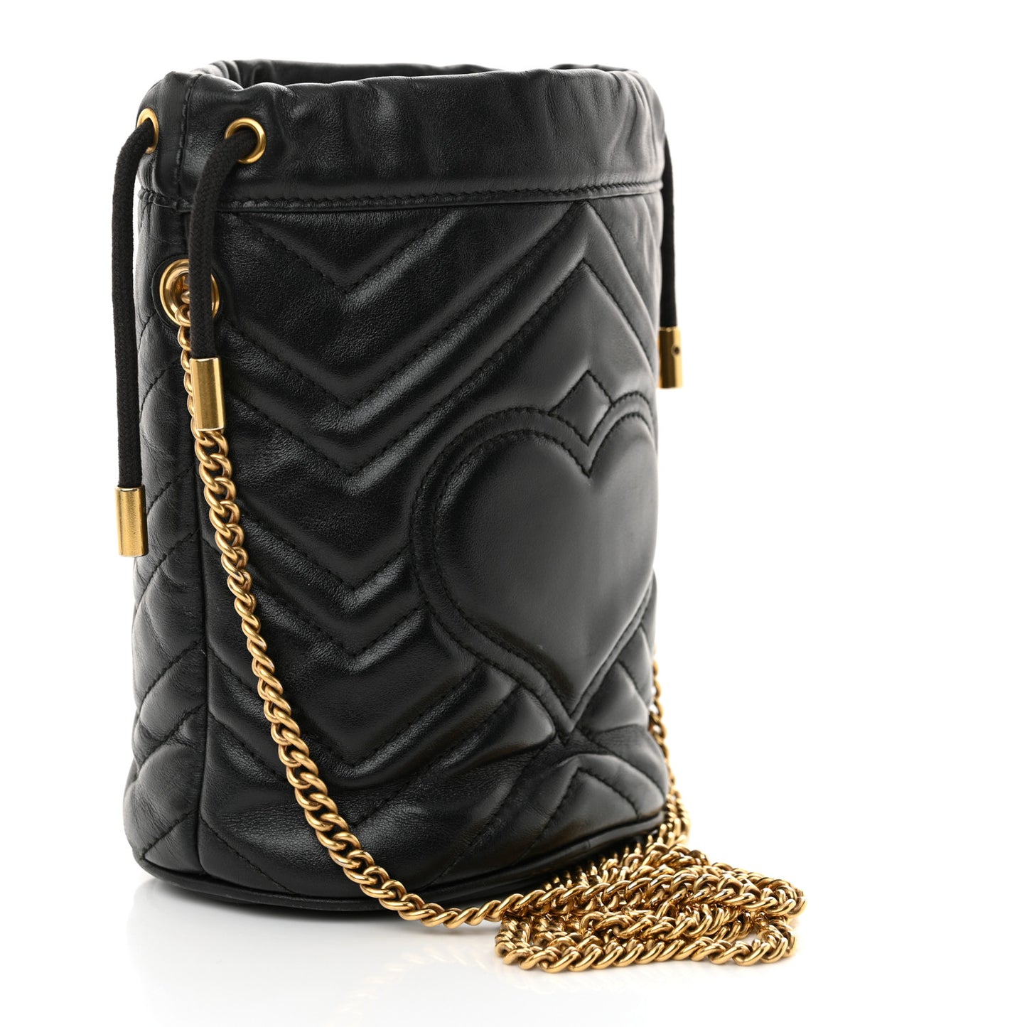 Calfskin Matelasse Mini GG Marmont 2.0 Bucket Bag Black