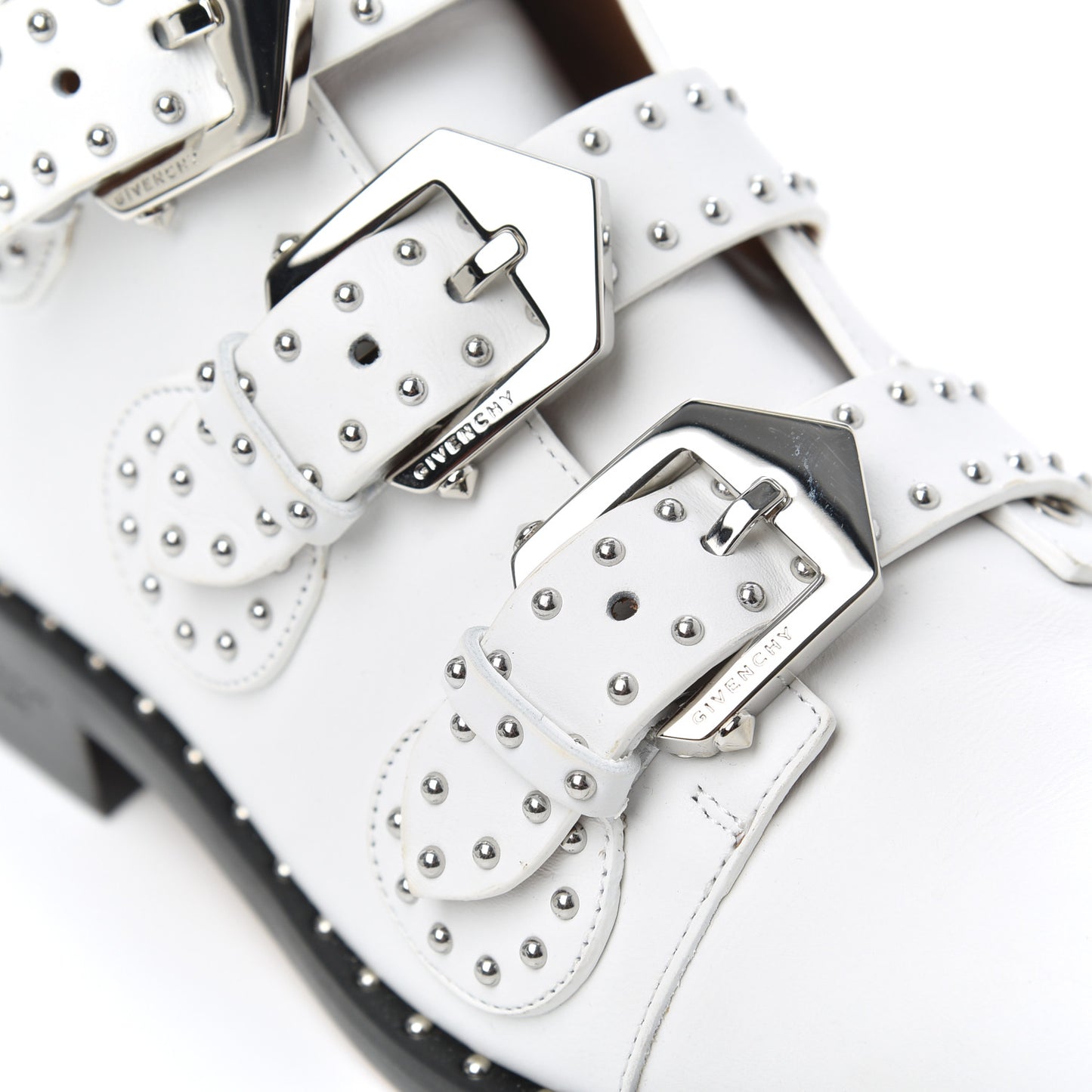 Calfskin Studded Prue Buckle Booties 38 White