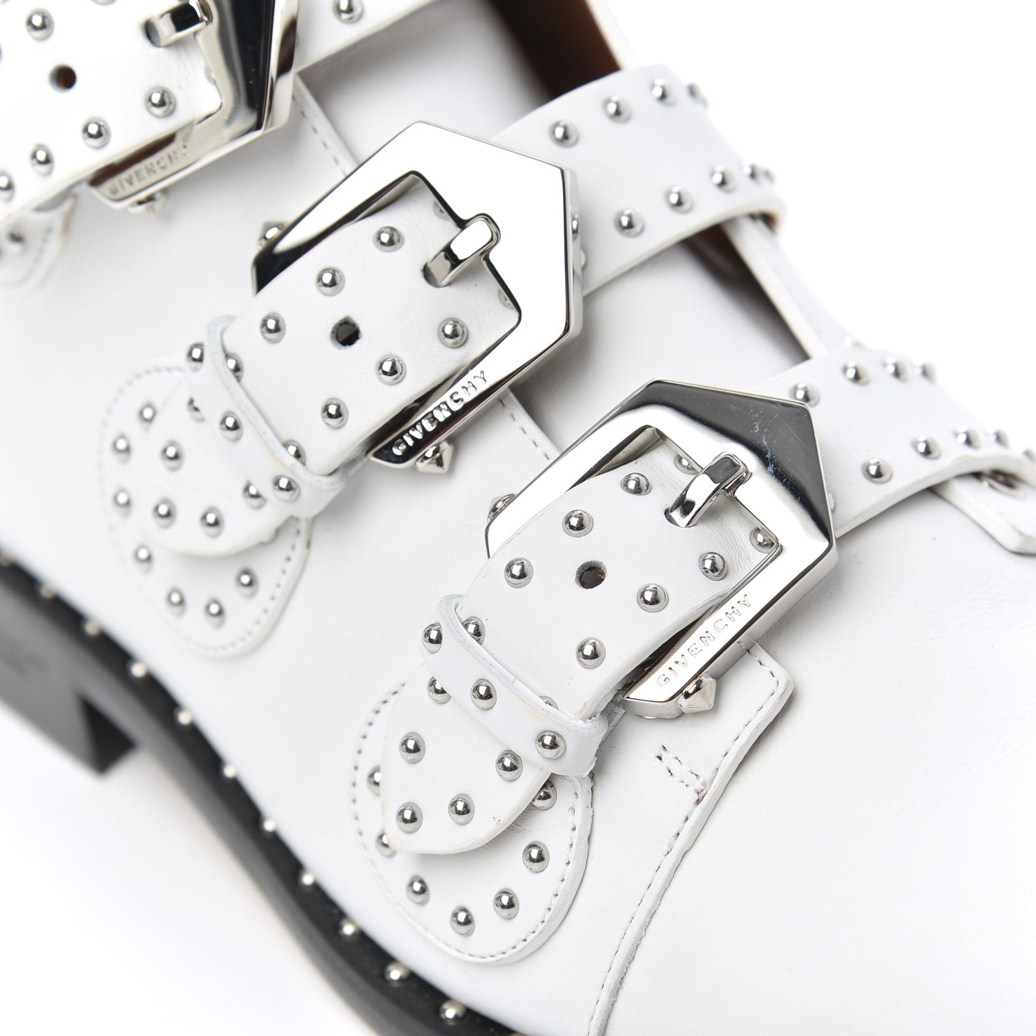 Givenchy Calfskin Studded Prue Buckle Booties 38 White 9 of 11