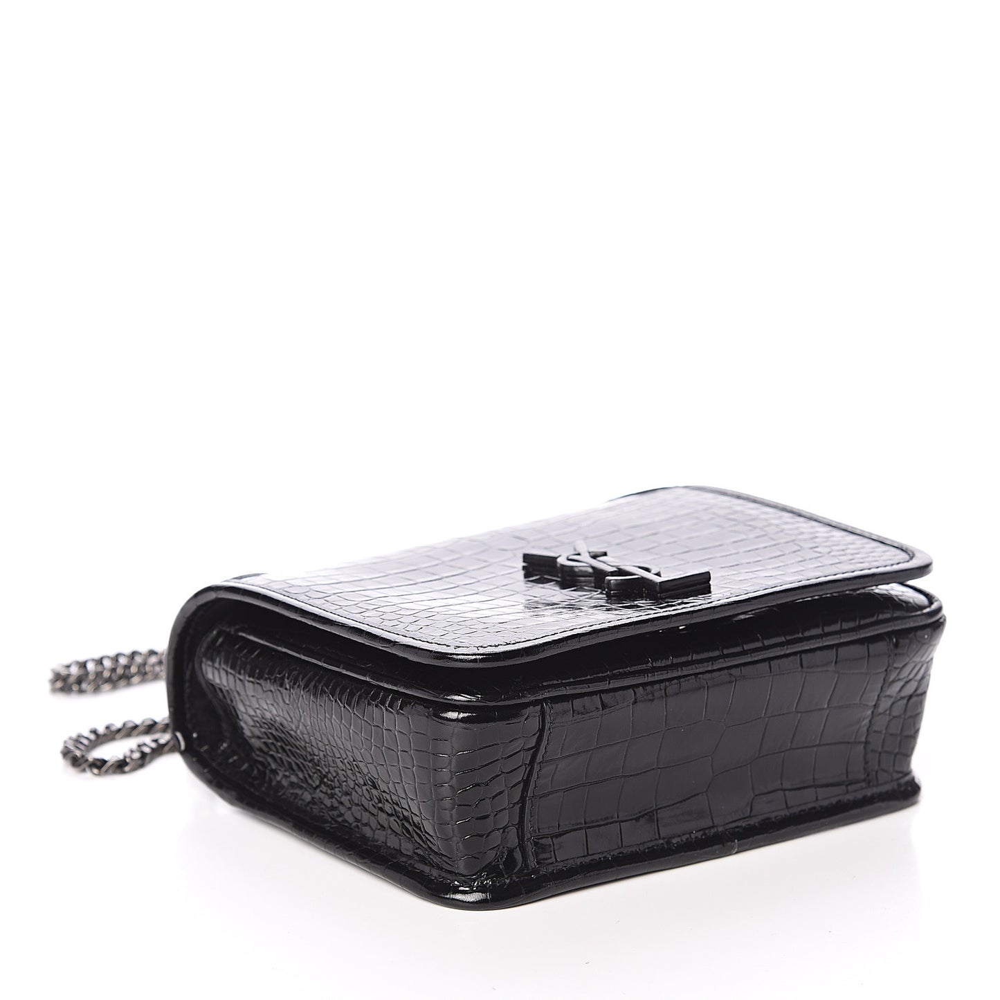 Crocodile Embossed Lambskin Matelasse Monogram Niki Chain Wallet Black