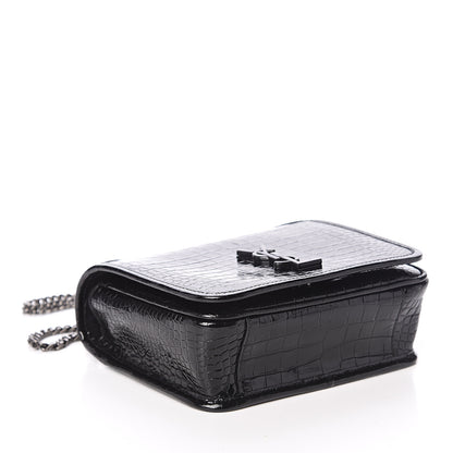 Saint Laurent Crocodile Embossed Lambskin Matelasse Monogram Niki Chain Wallet Black 3 of 7