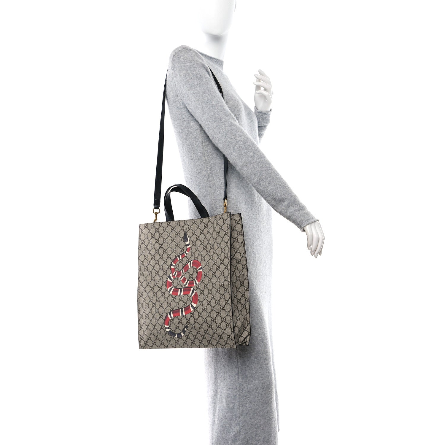 Gucci Soft GG Supreme Monogram Kingsnake Vertical Tote Black 2 of 14
