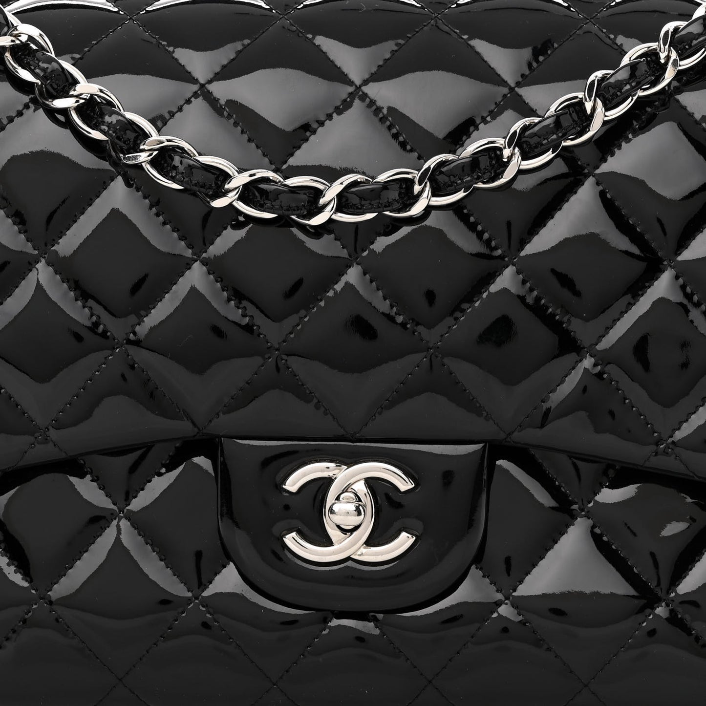 Patent Quilted Jumbo Double Flap Black