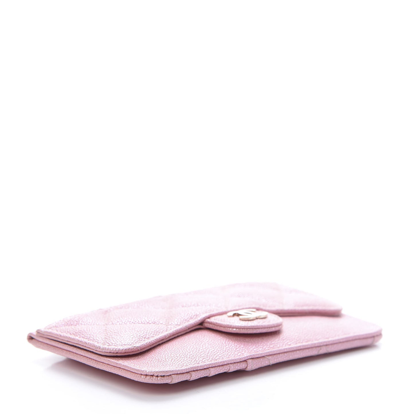 Iridescent Caviar Quilted Flap Zip Card Holder Pink