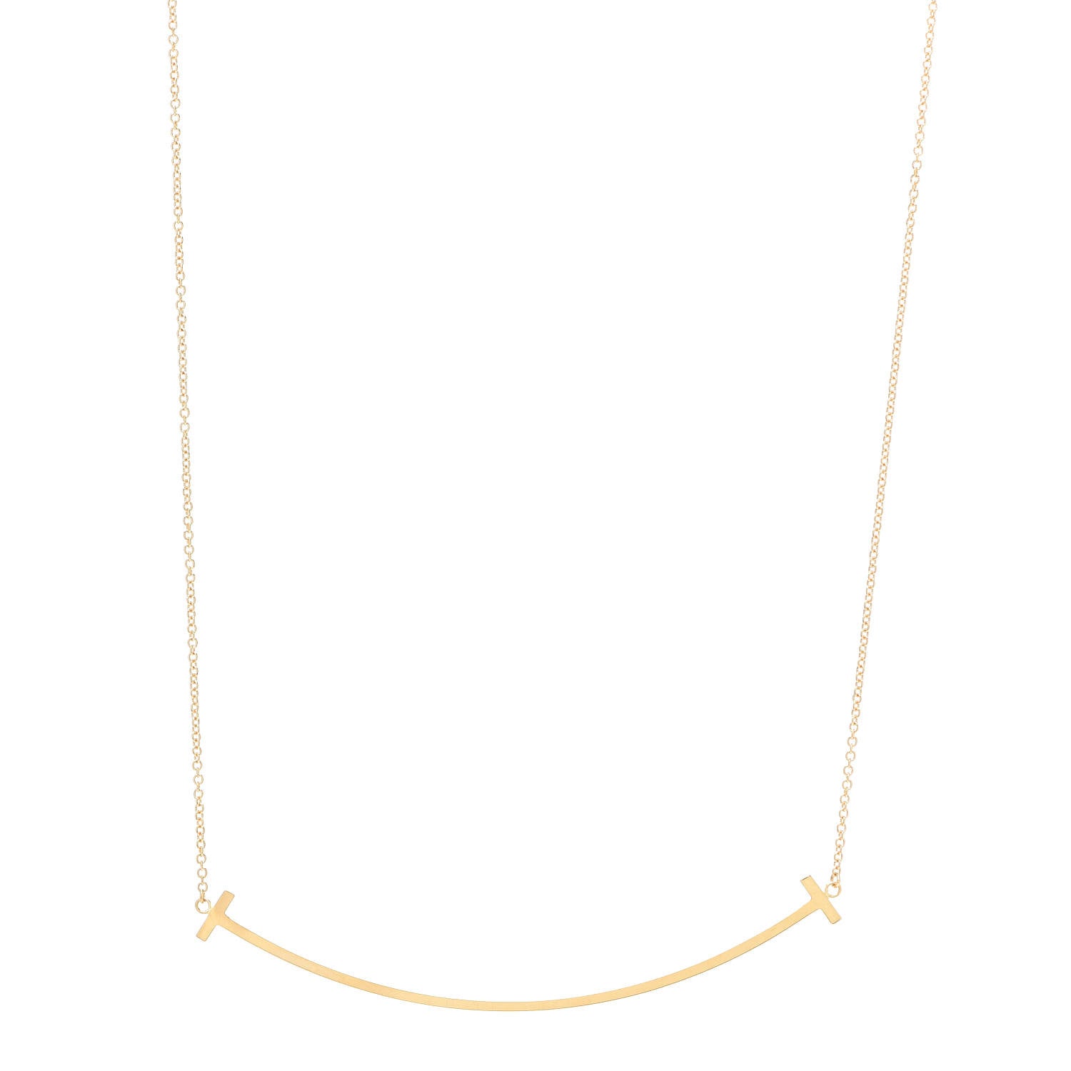 Tiffany 18K Yellow Gold Large T Smile Pendant Necklace 1 of 5