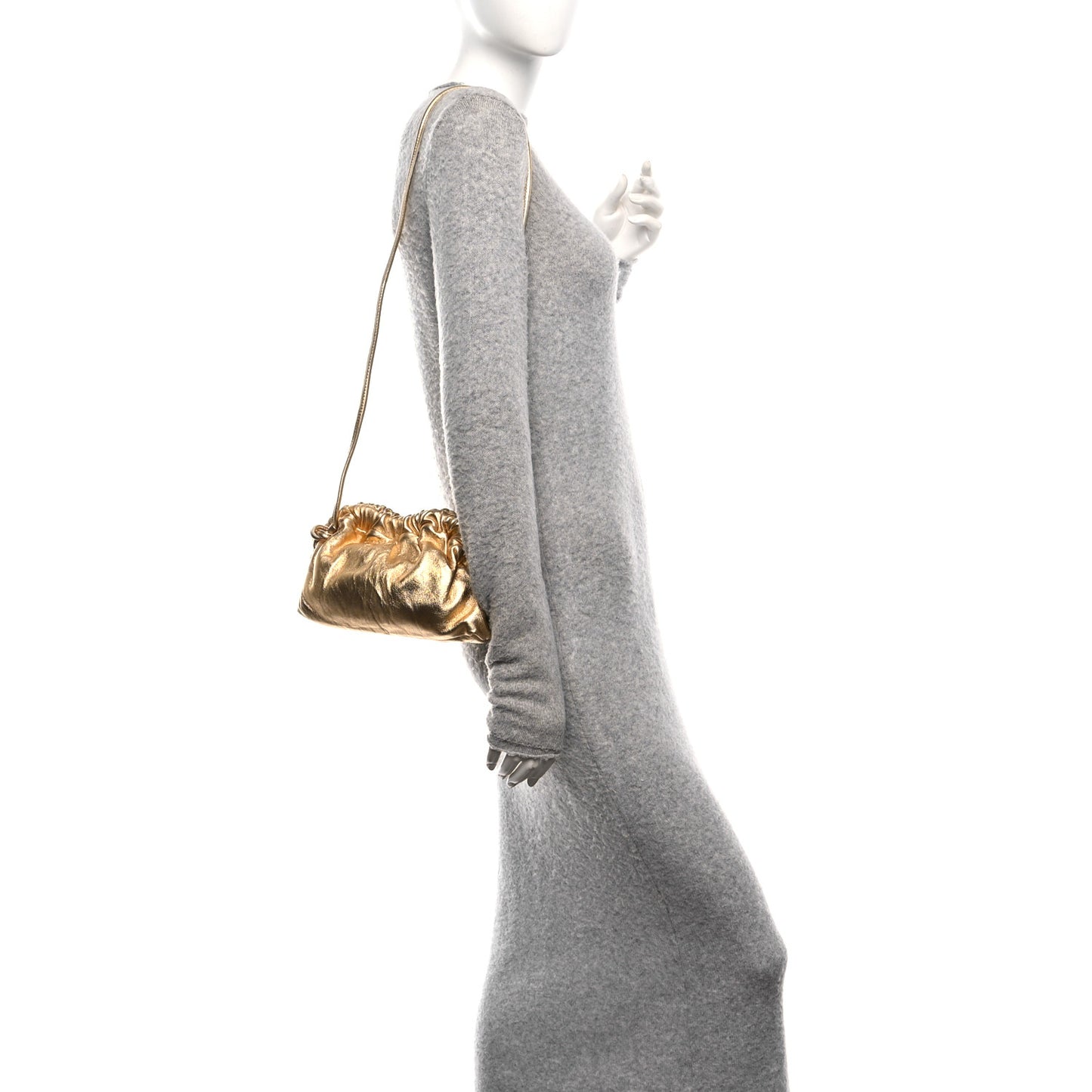 Metallic Lambskin Mini Cloud Clutch Gold