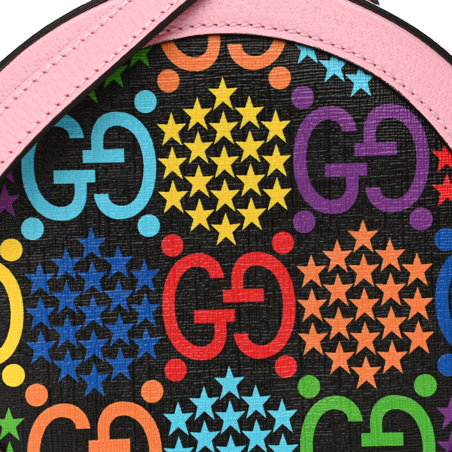 GG Supreme Monogram Psychedelic Round Shoulder Bag Black Multicolor Sugar Pink