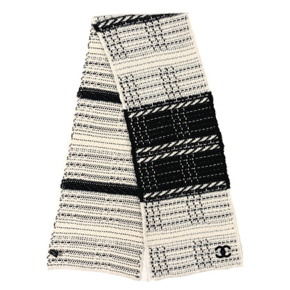 Chanel Wool Cashmere Silk Knit CC Scarf Black White 2 of 4