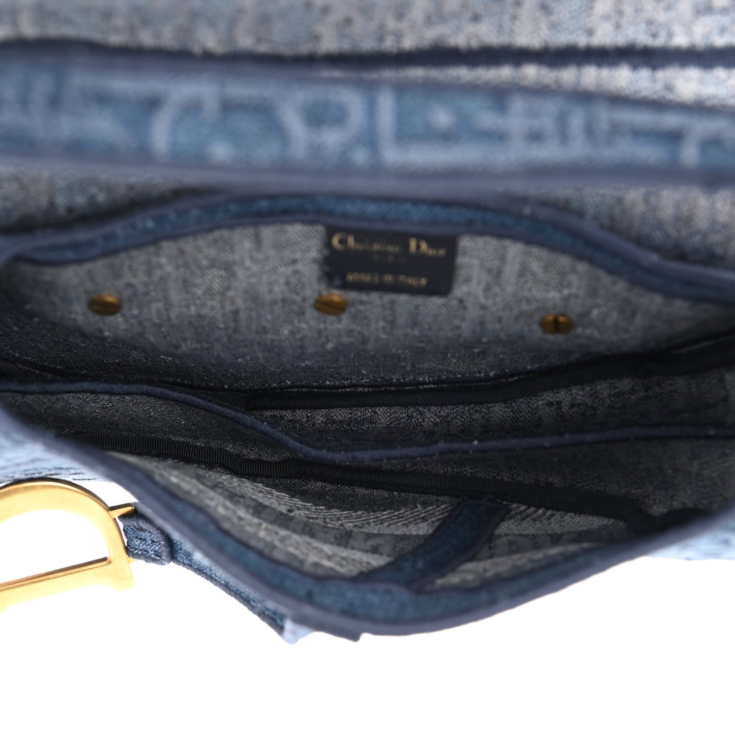 Oblique Embroidered Saddle Bag Denim Blue