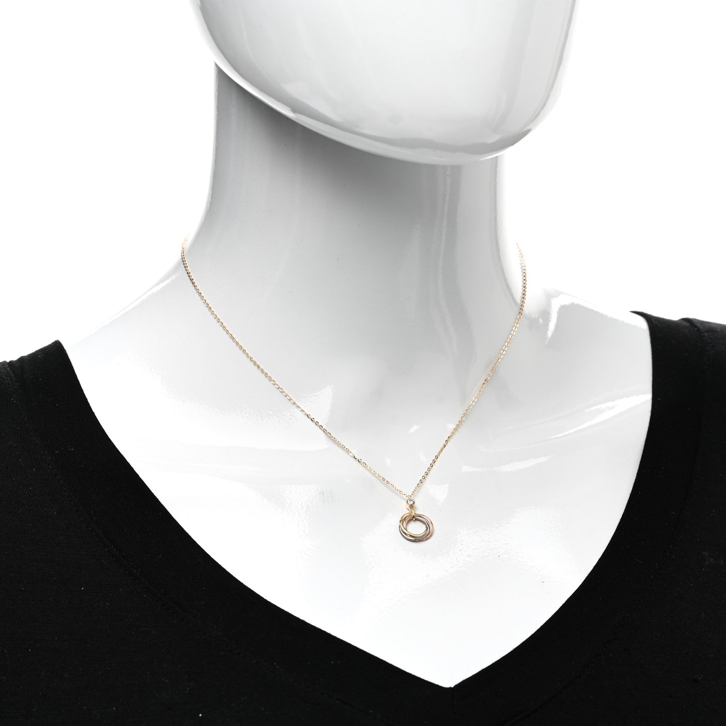 18K Pink Yellow White Gold Diamond Trinity Pendant Necklace