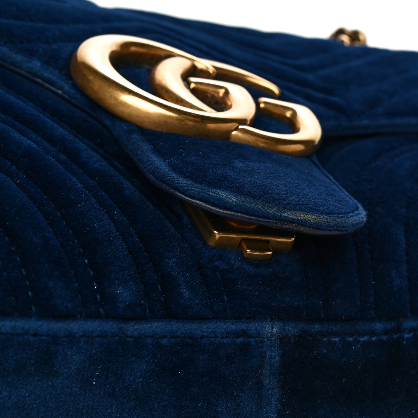 Velvet Matelasse Medium GG Marmont Shoulder Bag Cobalt Blue