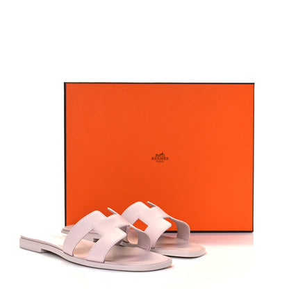 Hermes Box Calfskin Oran Sandals 37 Rose Pale 9 of 9