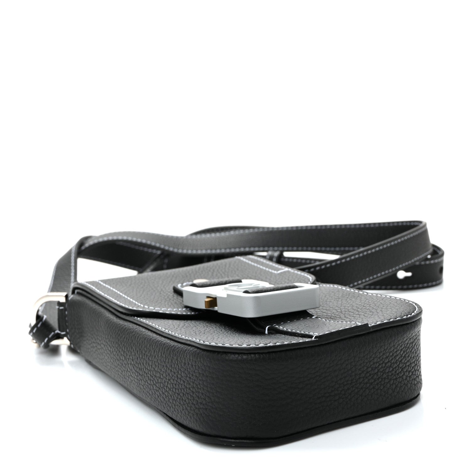 Christian Dior Grained Calfskin Vertical Saddle Pouch With Strap Black 4 of 10