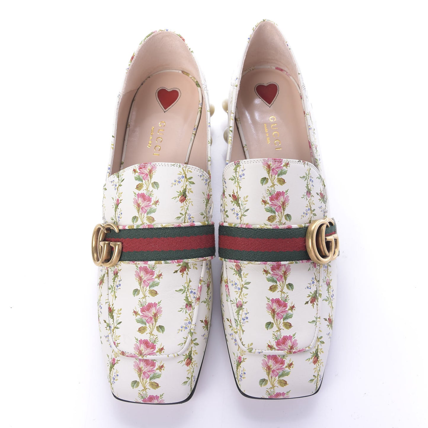 Calfskin Web Pearl Floral Embellished Peyton Loafer 40 White Multicolor