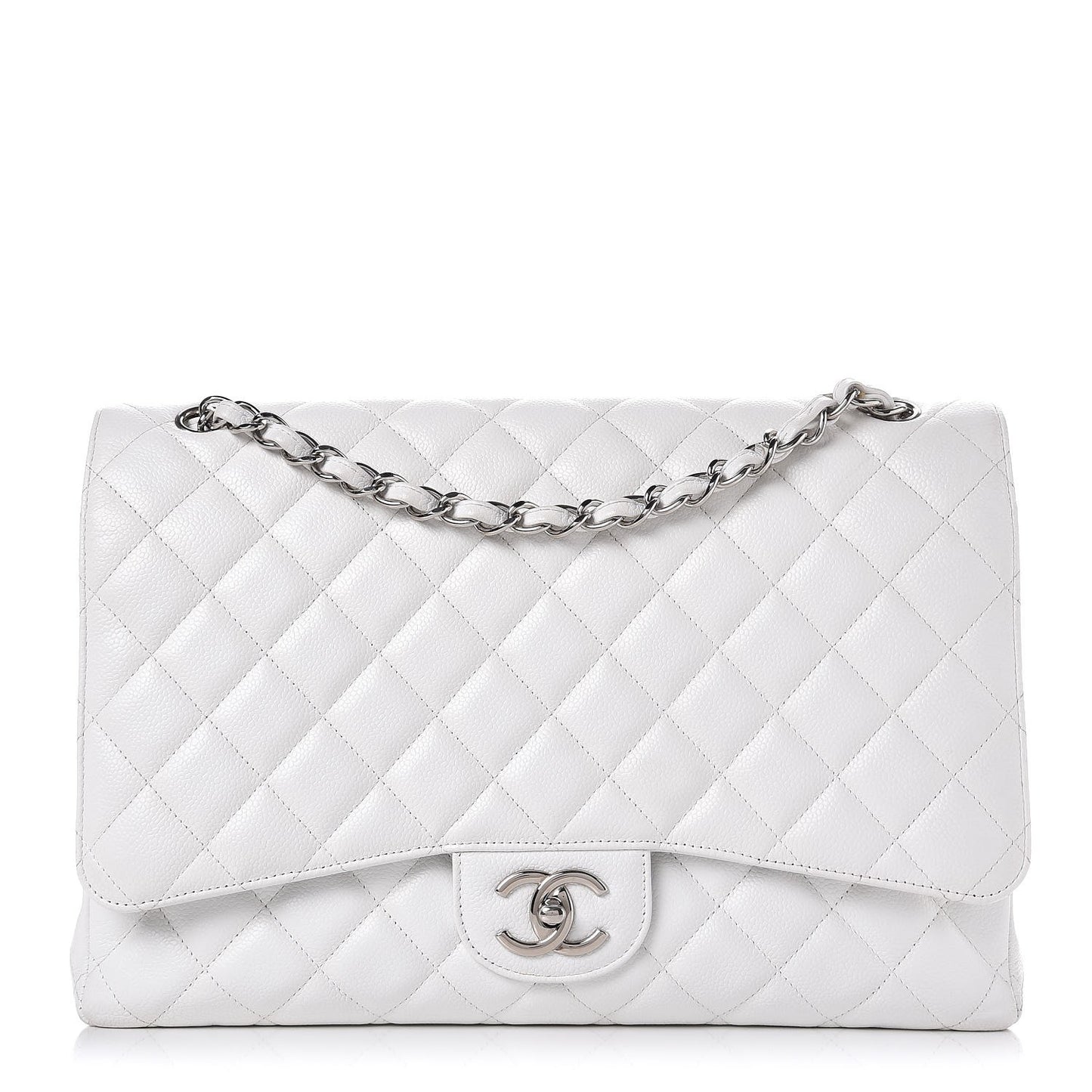Caviar Quilted Maxi Double Flap White