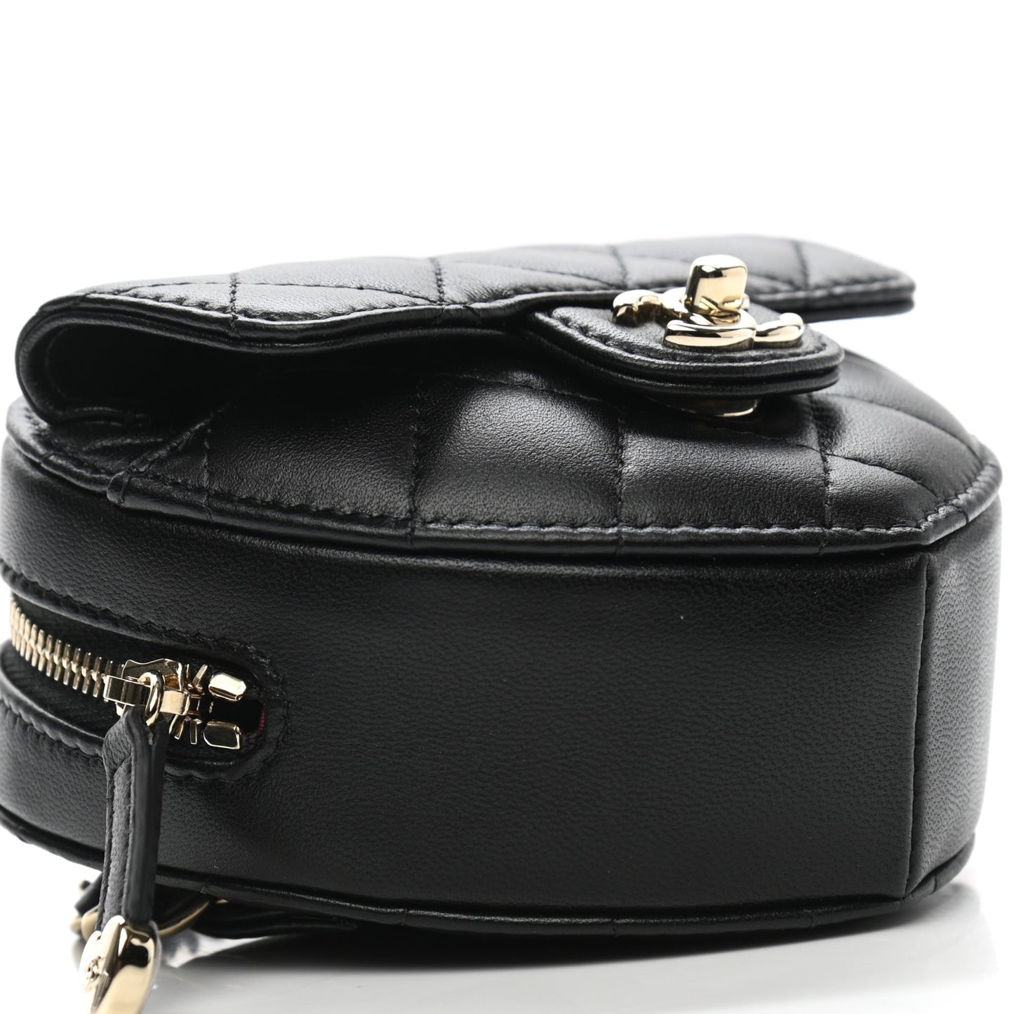 Lambskin Quilted CC In Love Heart Waist Belt Bag With Chain Black