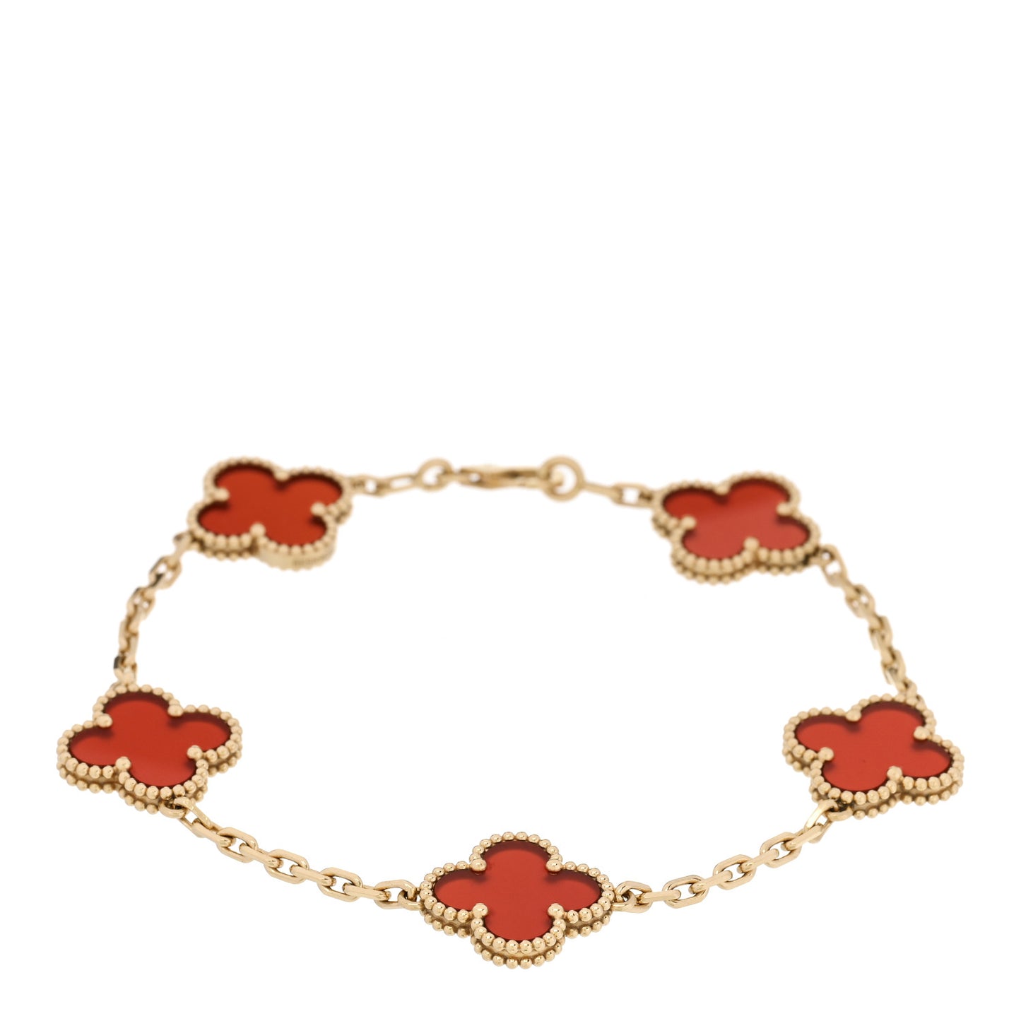 18K Yellow Gold Carnelian 5 Motifs Vintage Alhambra Bracelet
