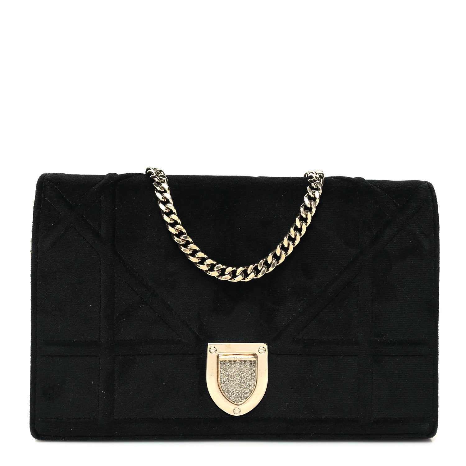 Christian Dior Velvet Diorama Wallet on Chain Pouch Black 1 of 10