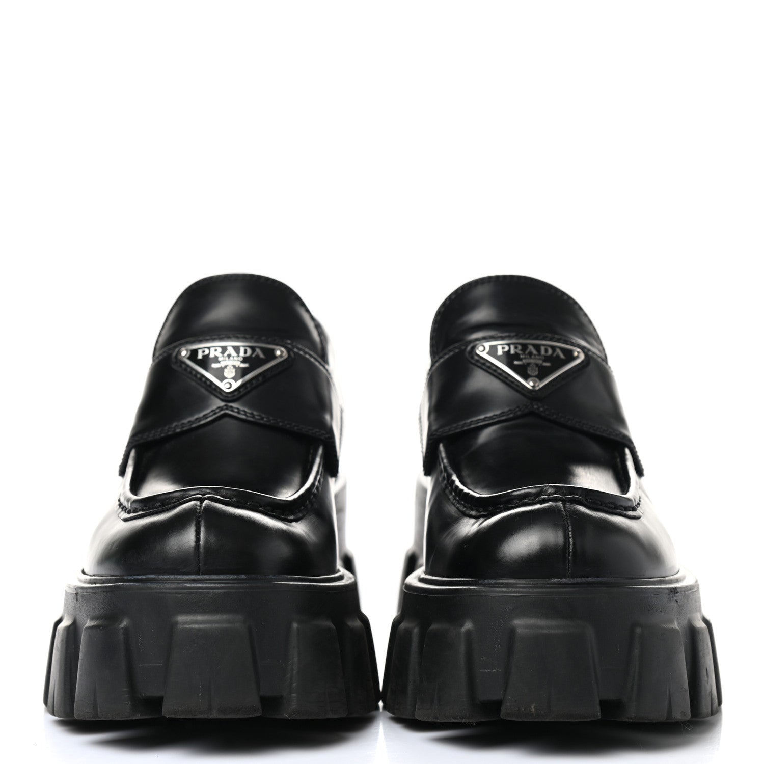 Prada Spazzolato Rois Metal Triangle Logo Monolith 55mm Loafers 37 Black 2 of 11
