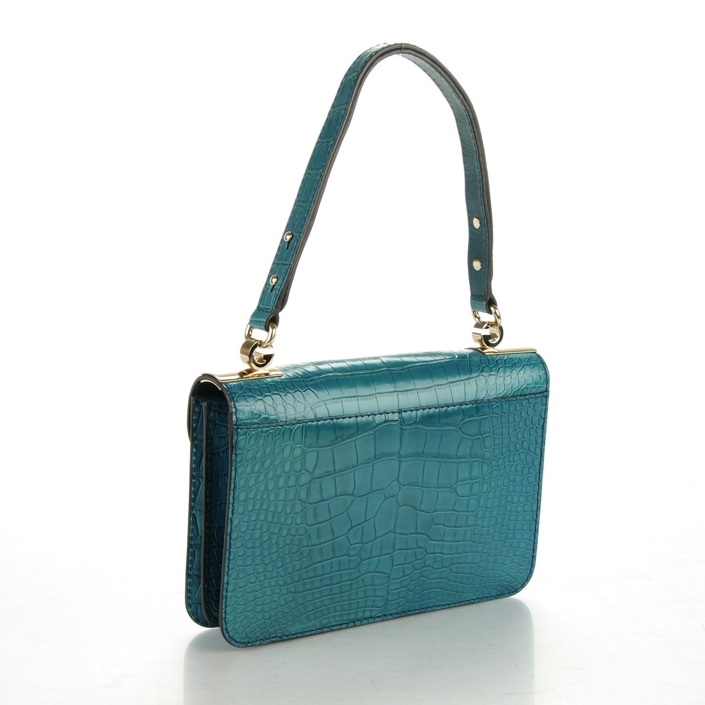 Washed Crocodile Medium 1973 Shoulder Flap Bag Deep Cobalt