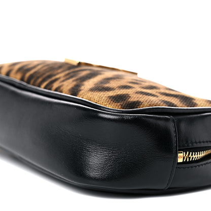 Saint Laurent Canvas Calfskin Leopard Print Monogram Mini Lou Camera Bag Brown 9 of 11