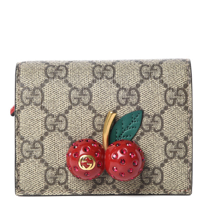 Gucci GG Supreme Monogram Cherry Embellished Card Case Wallet Hibiscus Red 1 of 8