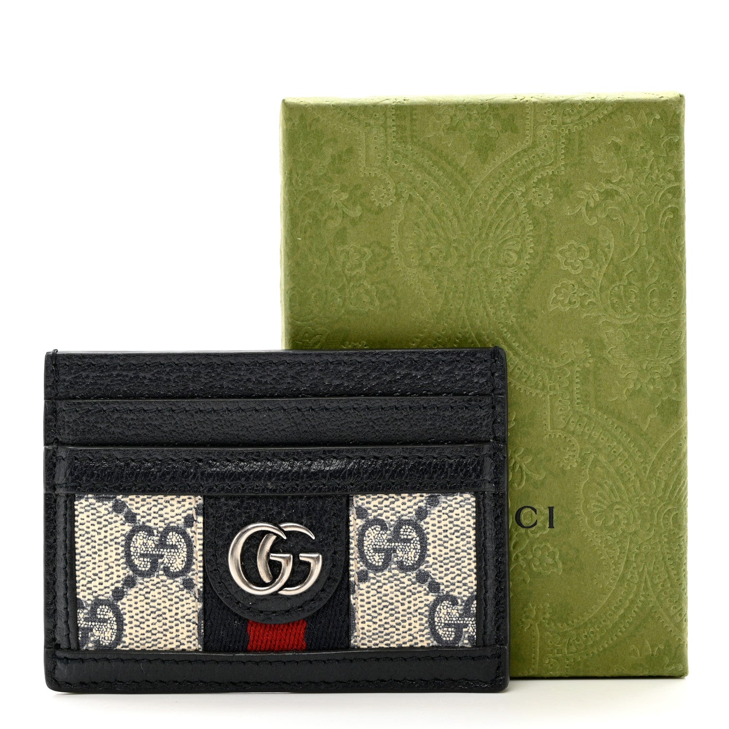 Gucci GG Supreme Monogram Textured Dollar Calfskin Web Ophidia Card Holder Beige Blue 6 of 6