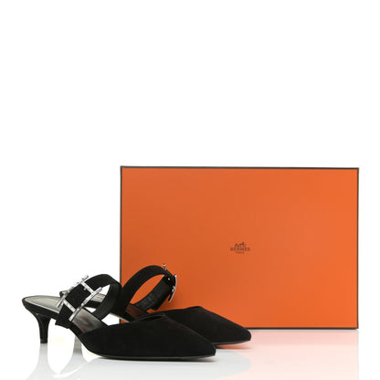 Hermes Suede Goatskin Blink Mules 37 Black 11 of 11