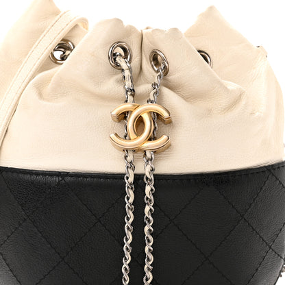 Chanel Aged Calfskin Quilted Small Gabrielle Bucket White Black 8 of 12