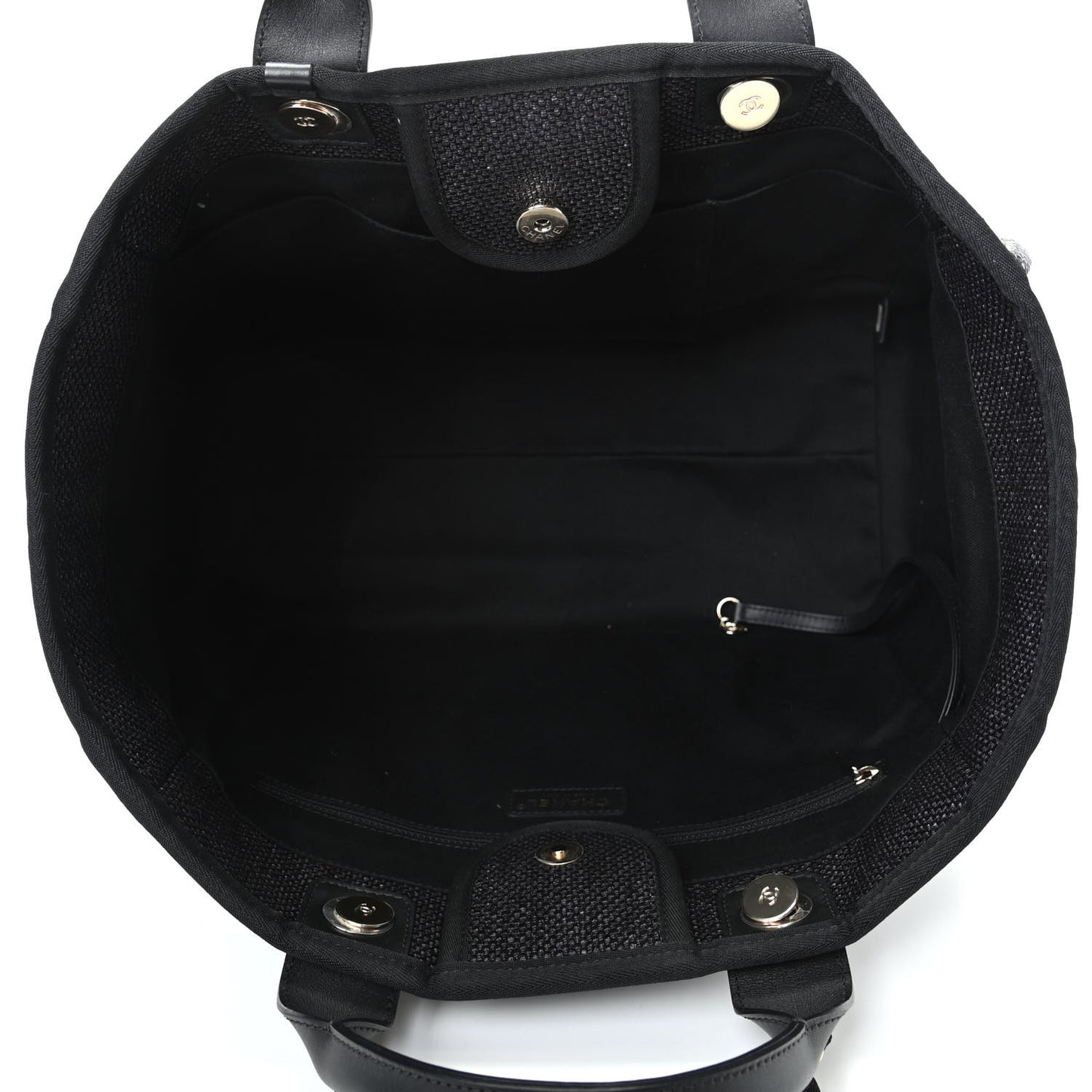 Woven Straw Raffia Medium Deauville Tote Black