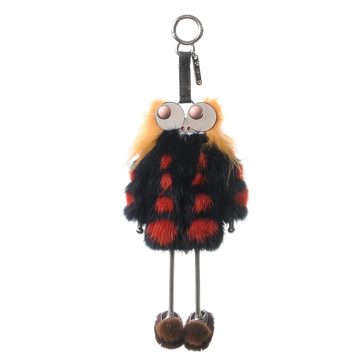 Calfskin Mink Fox Fur Witches Bag Charm Navy Pink