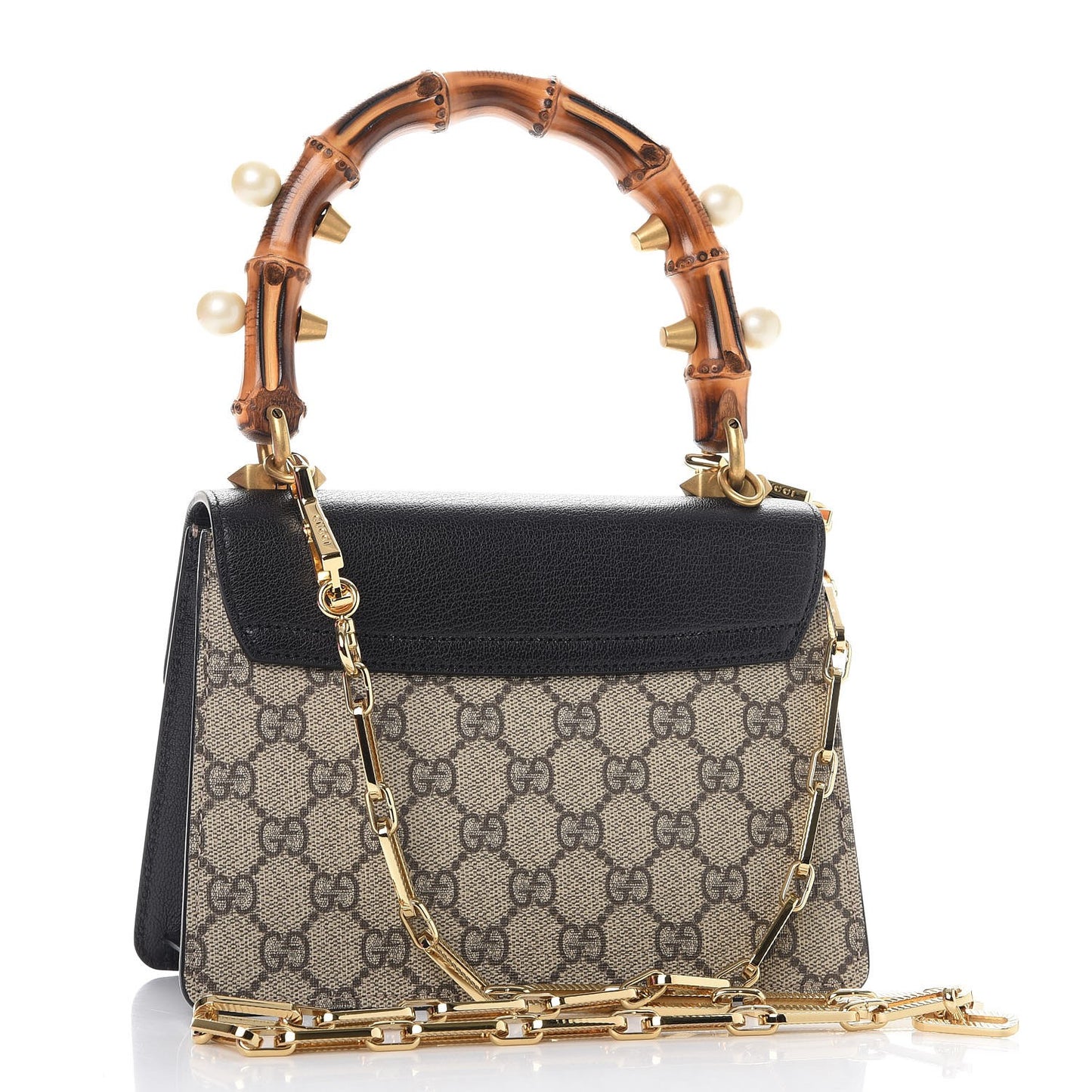 GG Supreme Monogram Goatskin Pearl Mini Fox Broche Bamboo Top Handle Bag Beige Ebony Black Hibiscus Red Mystic White