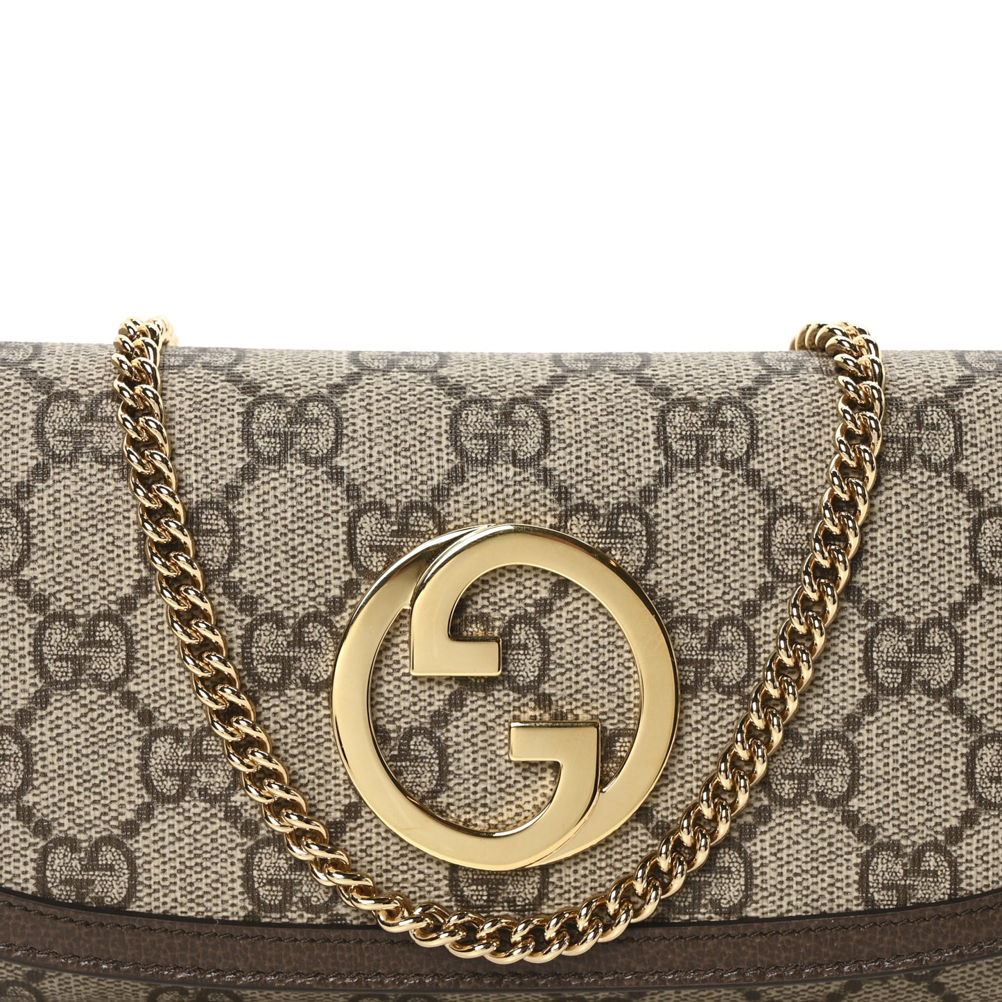 GG Supreme Monogram Textured Dollar Calfskin Blondie Continental Chain Wallet Beige Ebony New Acero