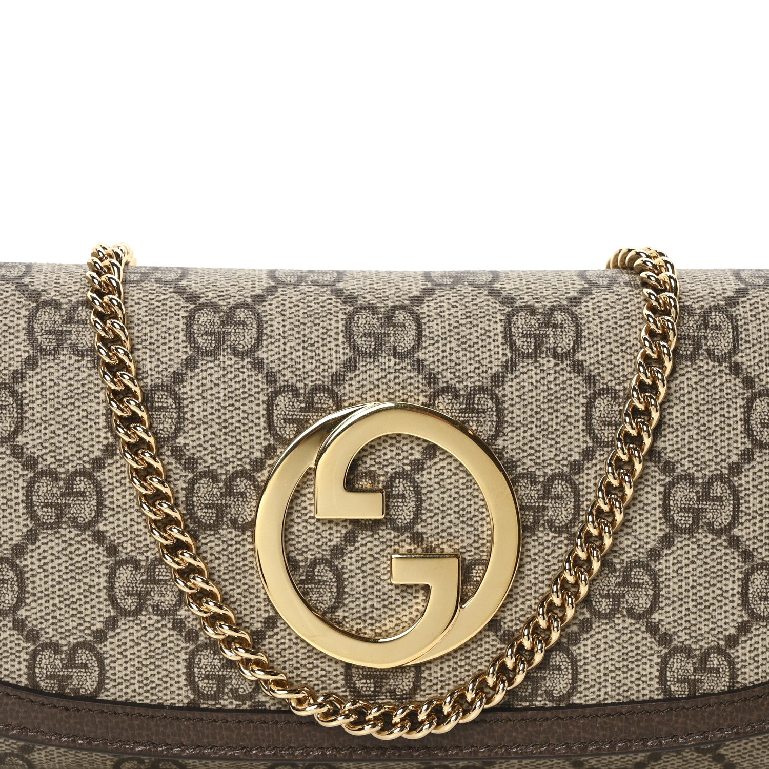 Gucci GG Supreme Monogram Textured Dollar Calfskin Blondie Continental Chain Wallet Beige Ebony New Acero 7 of 9