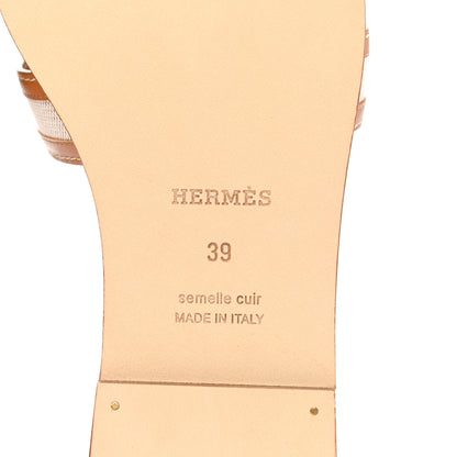 Hermes Calfskin Canvas Oran Sandals 39 Noisette Beige Dore 7 of 9