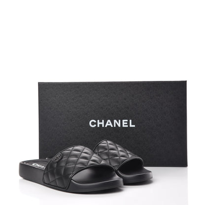 Chanel Lambskin Quilted CC Mules Sandals 39 Black 10 of 10